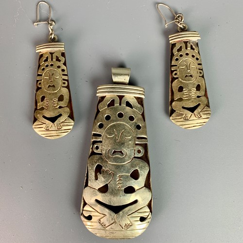  Vintage Mexican Silver Pendant & Earrings