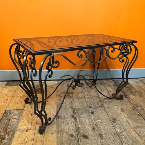 Vintage French Wrougt Iron Coffee Table With Glass Top