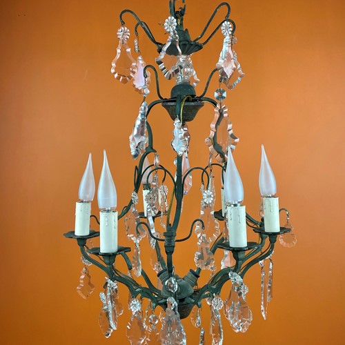 French Cut Glass Six Light Cage Chandelier