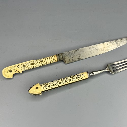 19Th Century Balkan Bone Handled Knife & Fork