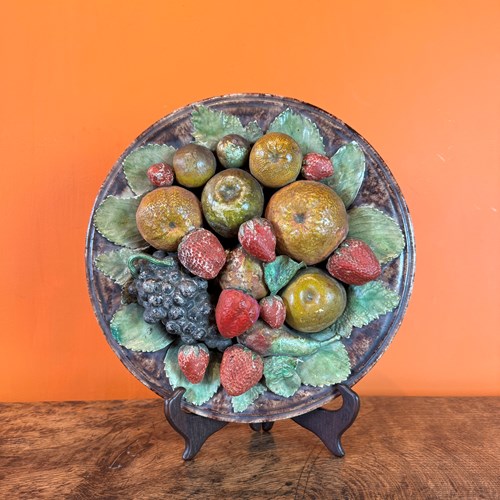 19Th Century Portuguese Majolica Dish With Fruit By Jose Alvez Cunah
