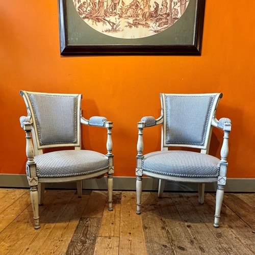 Pair Of Vintage French Painted Fauteuils