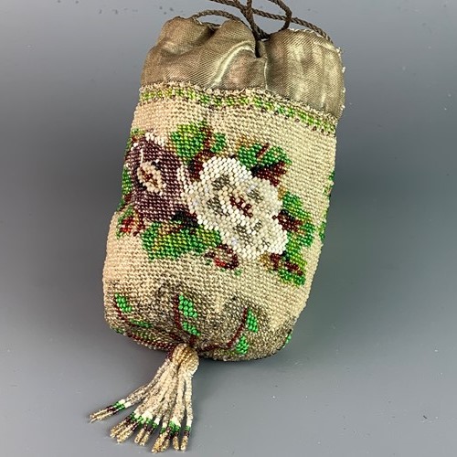 Victorian Beadwork Drawstring Evening Bag