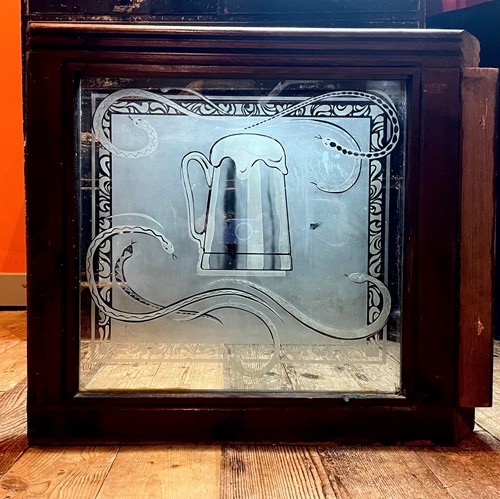 Pair Of Acid Etched Snake Deorated Victorian Pub Windows 