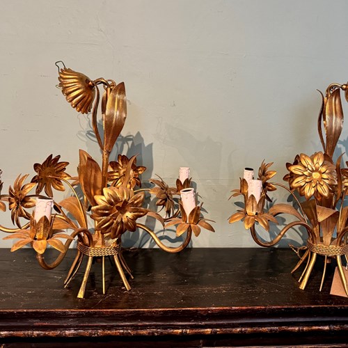 Pair Of Gilt Metal Flowerhead Chandeliers