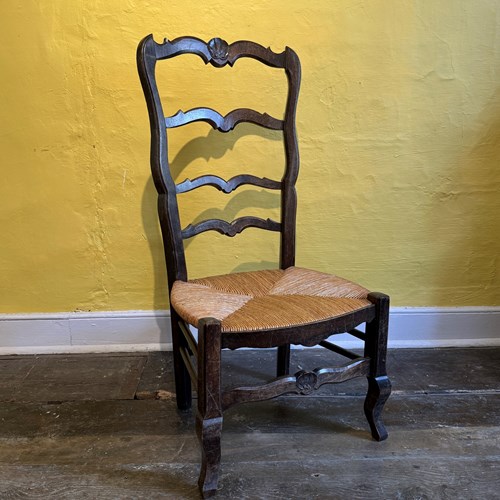 Vintage French Rush Seated Ladderback Chair