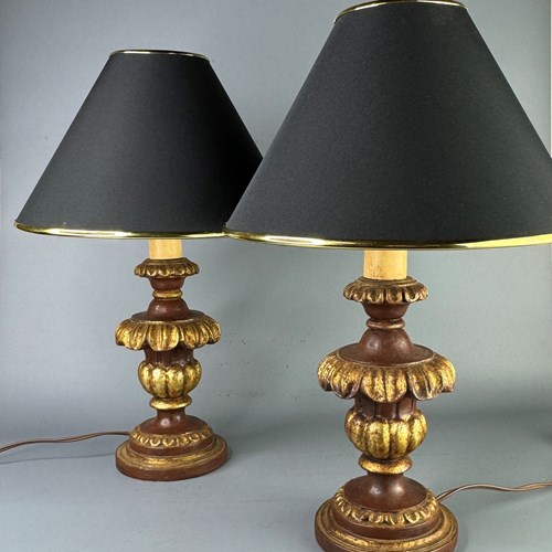 Pair Of Vintge French Carved Giltwood Table Lamps