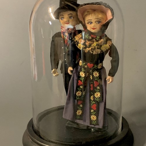Pair of Vintage Spanish Costume Dolls & Glass Dome