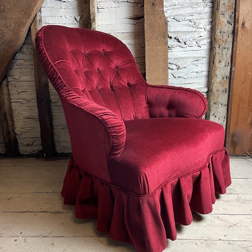 Victorian Red Velvet Button Back Armchair