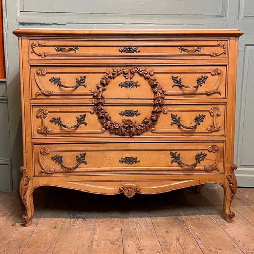 French Marble Top Foliate Carved Beechwood Commode