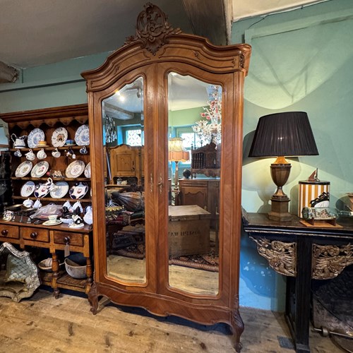 Antique French Louis XV Style Parquetry Walnut Armoire