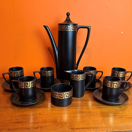 Portmeirion Black & Gold Greek Key Pattern Coffee Service
