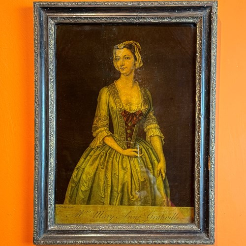 Georgian Reverse Glass Mezzotint Of Mrs Mary Anne Grenville