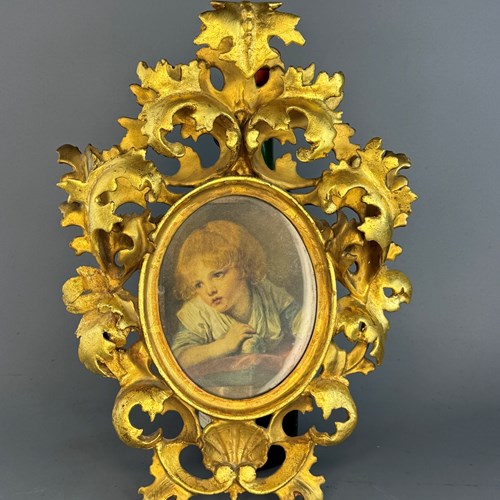 Antique Florentine Foliate Carved Giltwood Frame