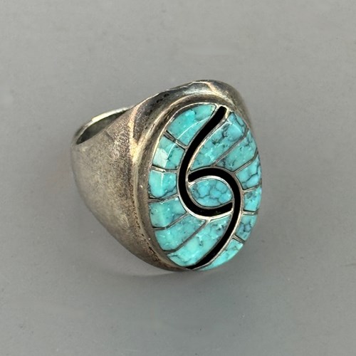 Dicky Quandelacy Zounie Pueblo Silver & Turquoise Hummingbird Ring