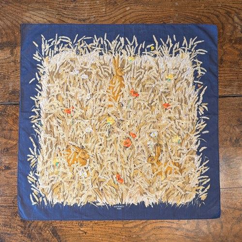 Vintage Hermes 'Les Bles' Cotton Scarf Designed By Hugo Grygkar