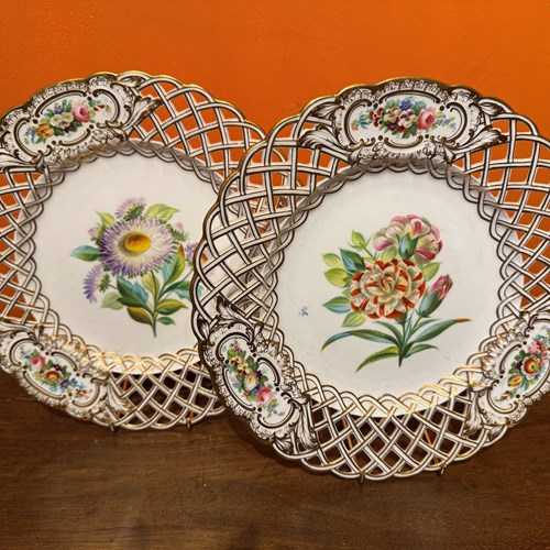 Pair Of Minton Porcelain Newcastle Shape Basketweave Plates