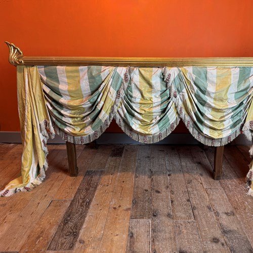 Fabulous Pair Of Carved Giltwood Curtain Pelmets With Silk Swags & Passementerie