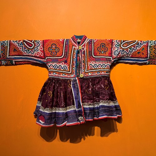 Vintage Indian Gujarati Hand-Embroidered Tribal Child's Dress