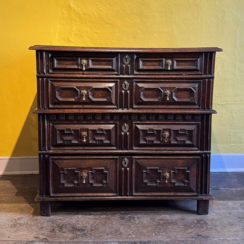 Charles II Oak Two-Part Chest Of Drawers With Geometric Mouldings