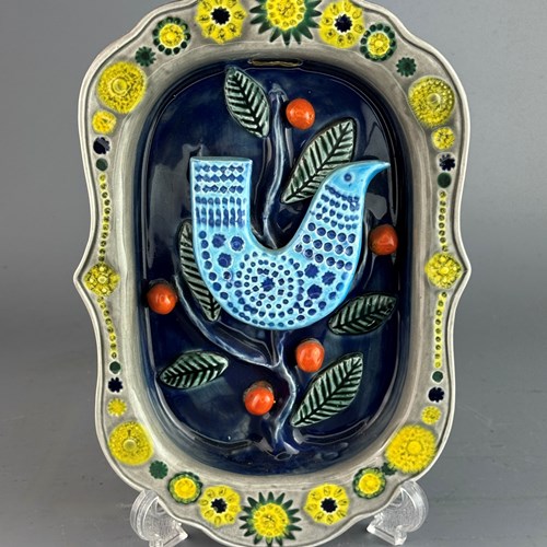 John Ffrench Arklow Studio Pottery Blue Bird Wall Plaque