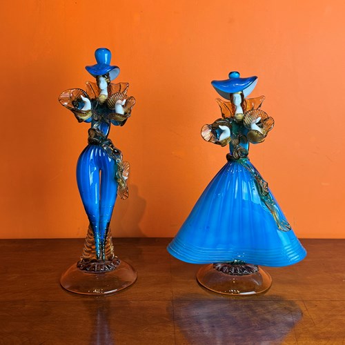 Pair Of Franco Toffolo Murano Glass Courtesan Figures