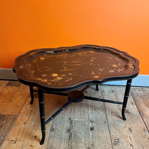 Victorian Papier Mache Tray On Stand With Chinoiserie Decoration