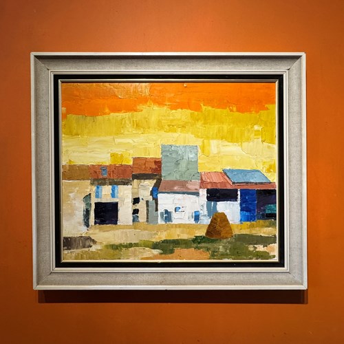 Mid Century Oil Paiting Of A Provencal Farmhouse