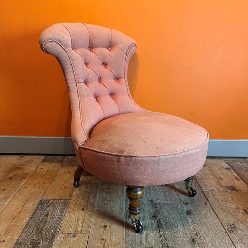 Antique Button Back Occasional Chair For Recovering
