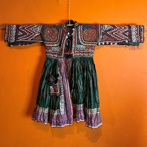 Vintage Indian Gujarati Hand Embroidered Shisha-Work Child's Dress