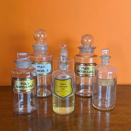 Five Antique Glass Chemist / Pharmacy Bottles