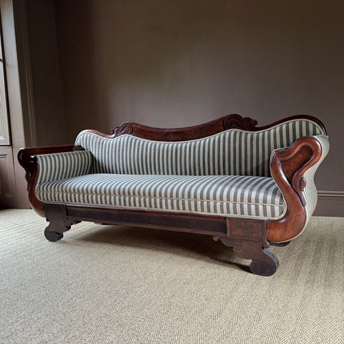 French Charles X Mahogany Sofa With Swan Neck Arms Circa 1820