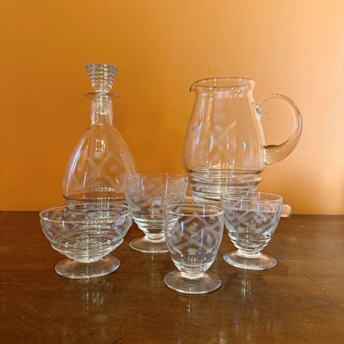 Large Suite Of 34 French Art Deco Drinking Glasses