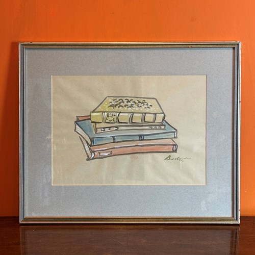 Cecil Beaton Watercolour Sketch Of A Stack Of Books