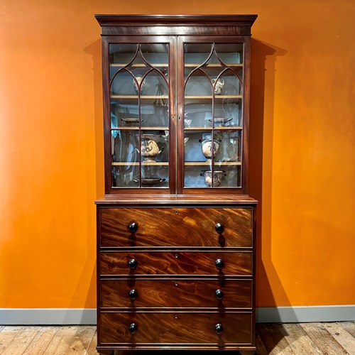 Regency Mahogany Secretaire Bookcase Cabinet