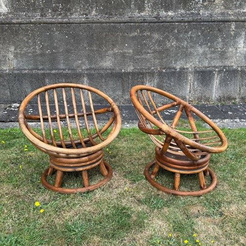 Pair Of 1970'S Cane Swivel Chairs By Angrave's Of Leicester