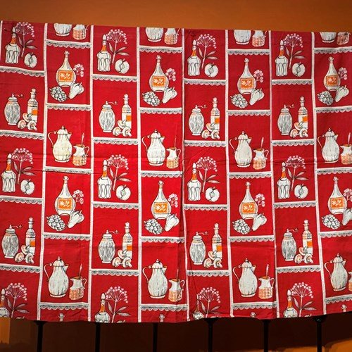 Vintage 1950S Red & White Kitchen Fabric