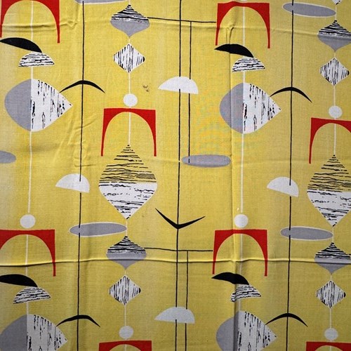 Rare 1950S Marian Mahler Yellow Mobiles Fabric 1.6 Metres