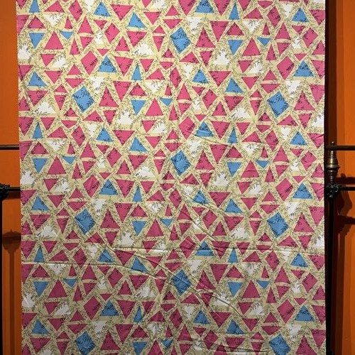 Vintage 1960S Pink & Blue Triangle Printed Fabric 2.72 Metres Old Stock