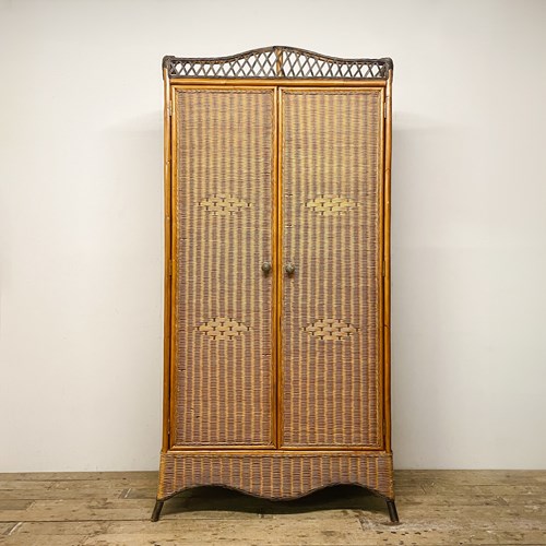 Vintage Wicker & Bamboo Wardrobe