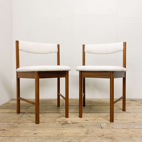 Pair Of Boucle & Teak Dining Chairs