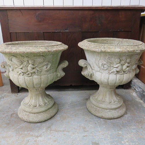 Large Pair Of Vintage Garden Urns