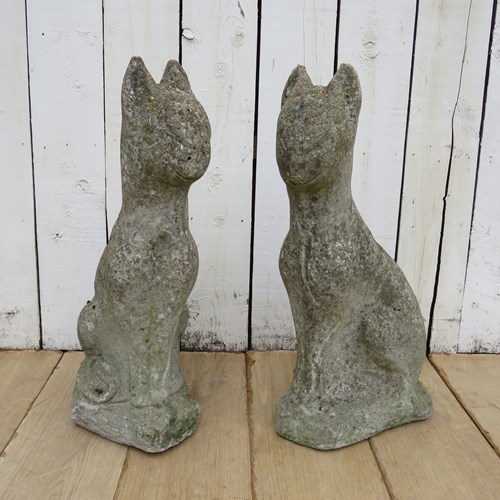 Pair Of Weathered Garden Cat Ornaments