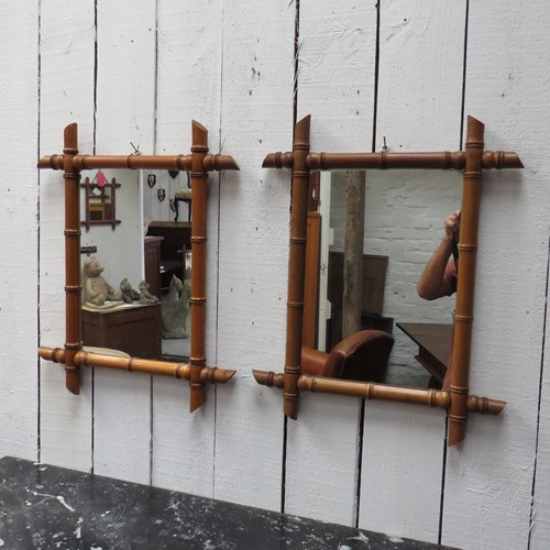 Near Pair Of Antique Faux Bamboo Mirrors