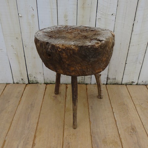 Antique Rustic Chopping Block Side Table