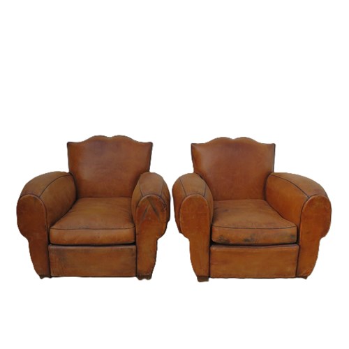 Pair Of Art Deco Leather Club Chairs
