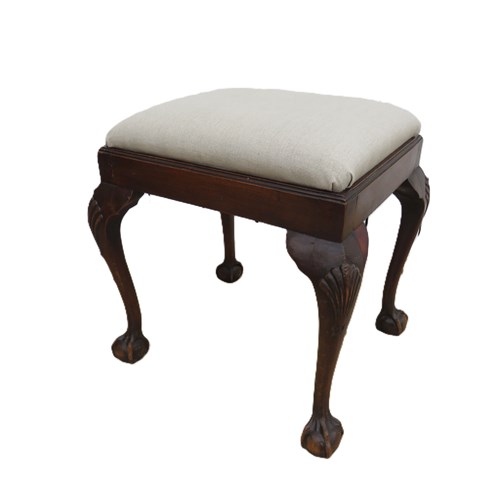 Antique Mahogany & Linen Foot Stool