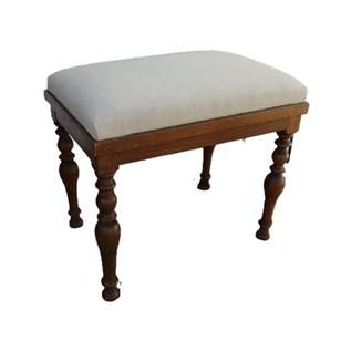 Antique Oak & Linen Foot Stool