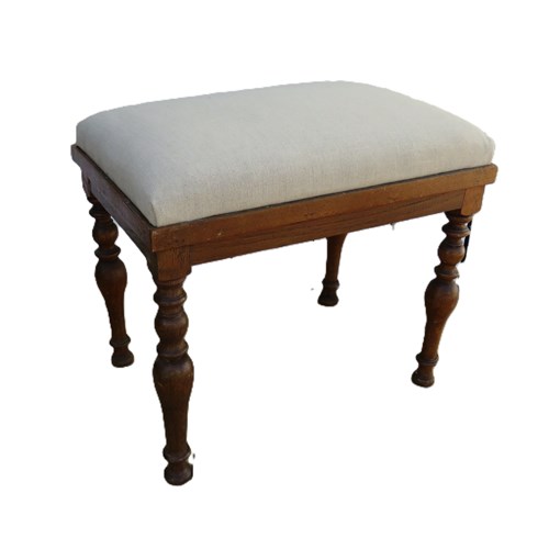 Antique Oak & Linen Foot Stool