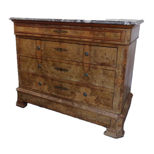 Louis Philippe Burr Walnut & Marble Top Chest Of Drawers